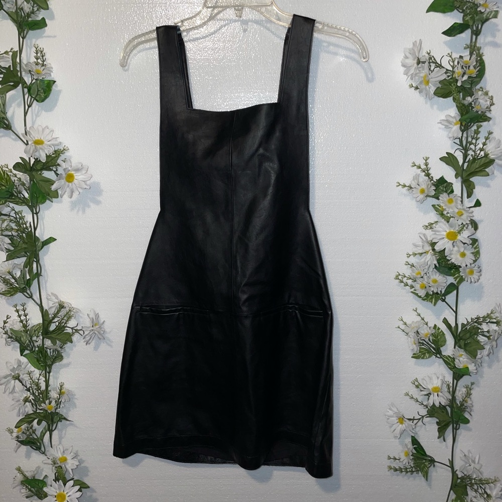 FREE PEOPLE-LEATHER Black Dress